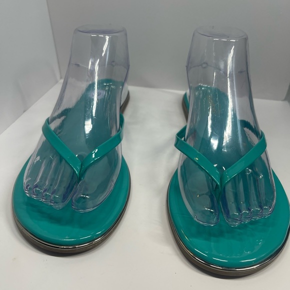 BEBE Women ILISTRA Thong Sandal FLIP FLOPS pool beach shoes Flats 9 Teal Gold - Picture 1 of 11